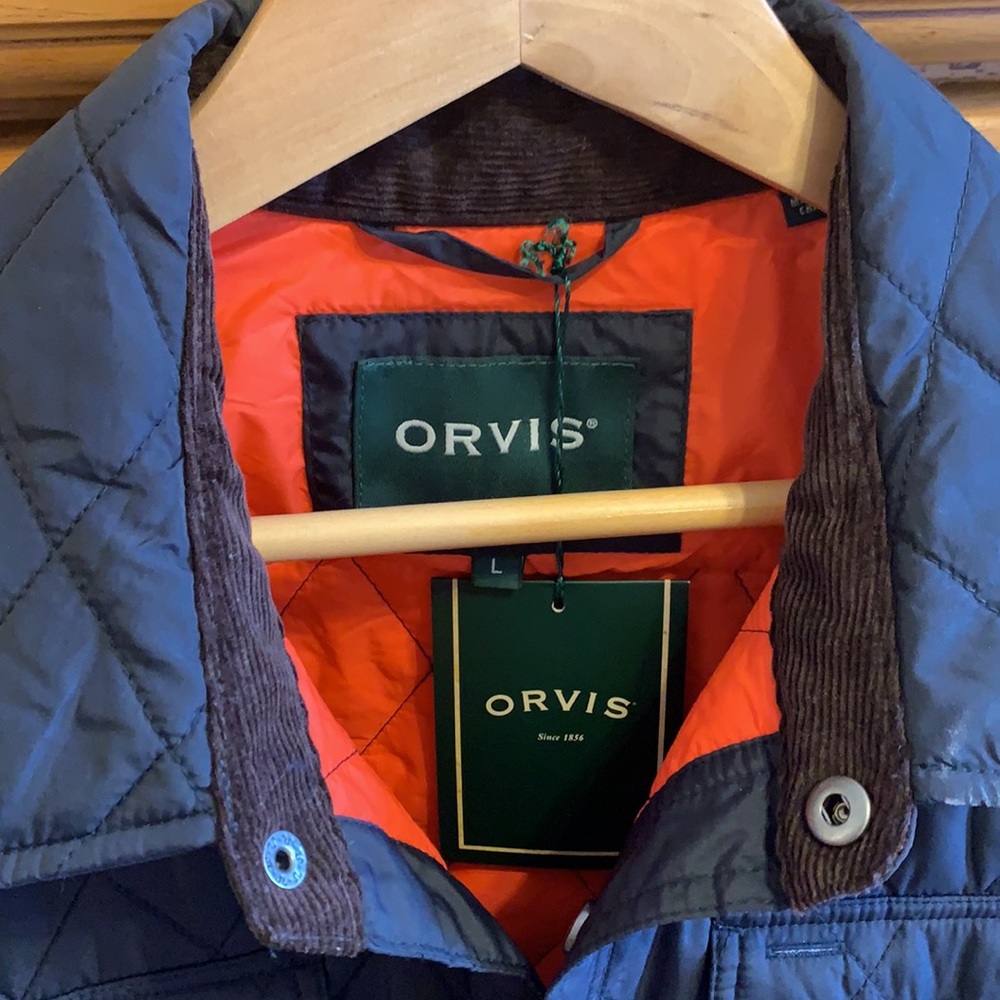 Orvis Men’s Quilted Jacket - L - Navy/Orange UVA